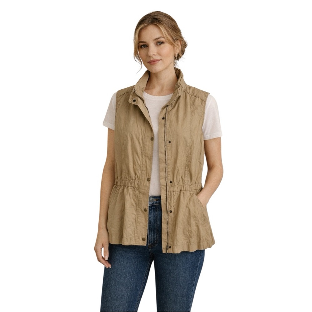 Coldwater Creek Crinkle Weave Utility Vest NWT Size L Tan Khaki